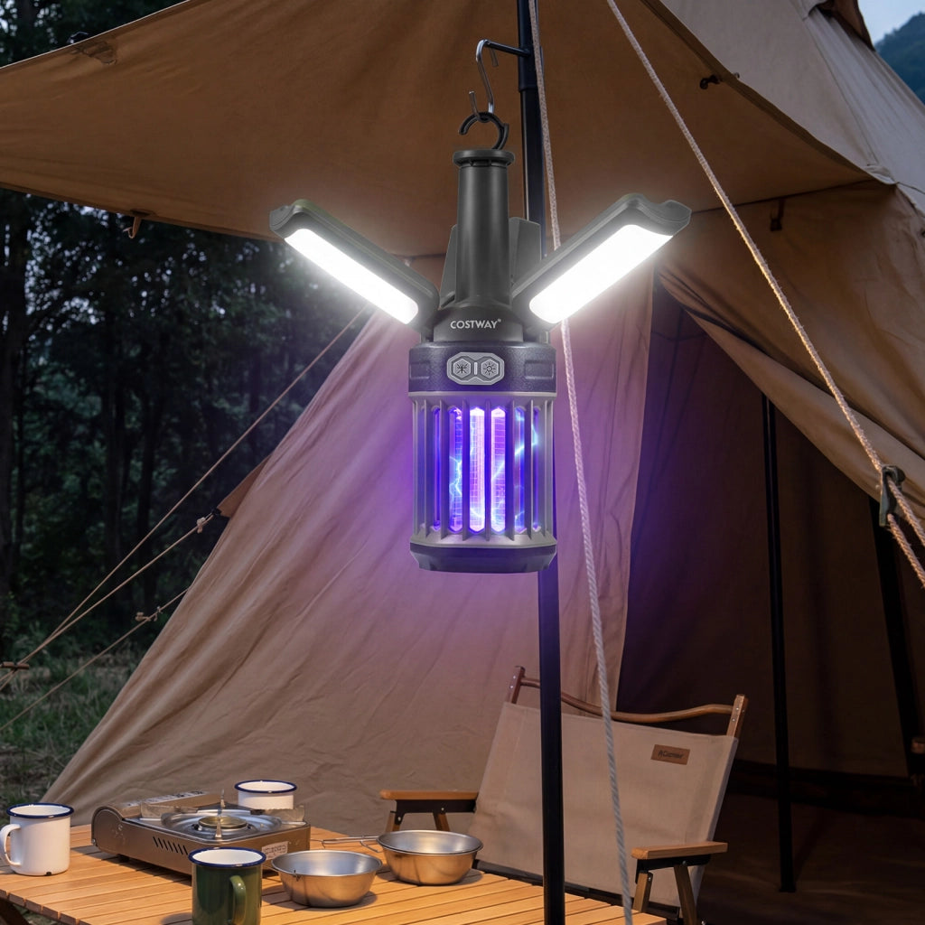 Lampada antizanzare elettrica con torcia led a 3 petali usb ricaricabile, 2 in 1 Lampada zanzare esterno impermeabile