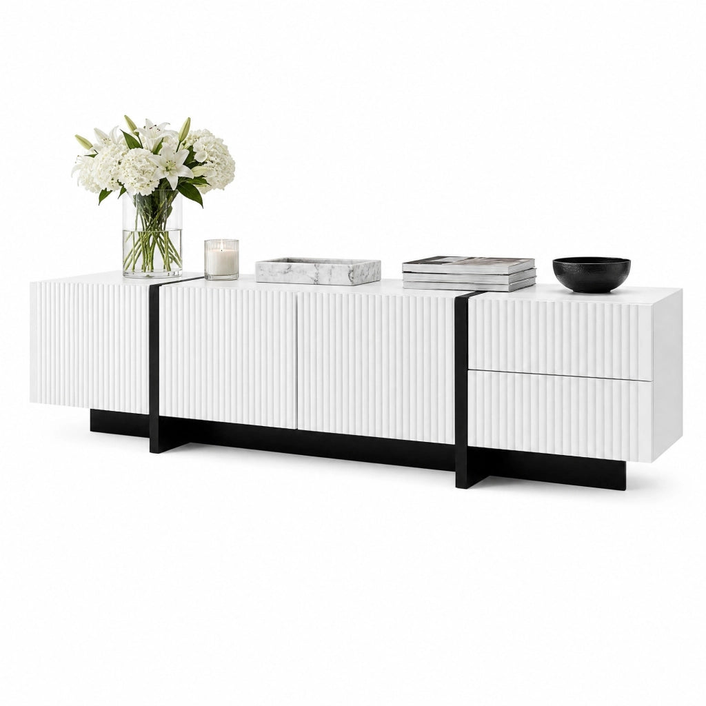 Mobile TV 190 cm con 3 ante e 2 cassetti, bianco e nero