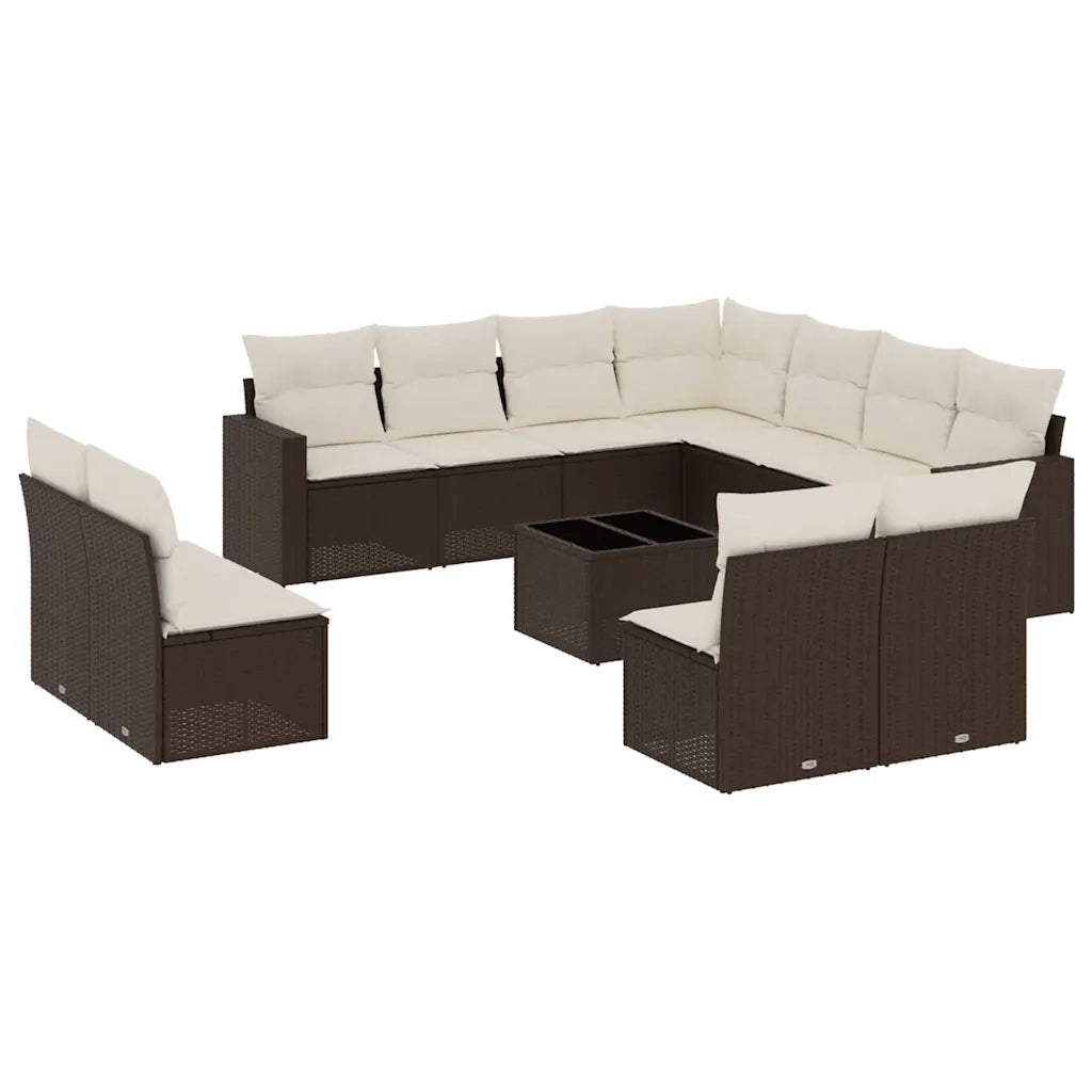 Set Divani da Giardino 12 pz con Cuscini Marrone in Polyrattan