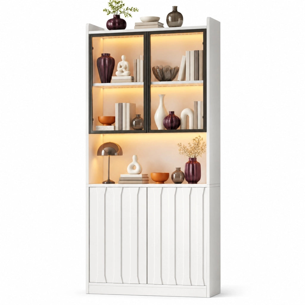 VETRINA con LED Bluetooth 80x35x200 cm Vetro Temperato Bianca