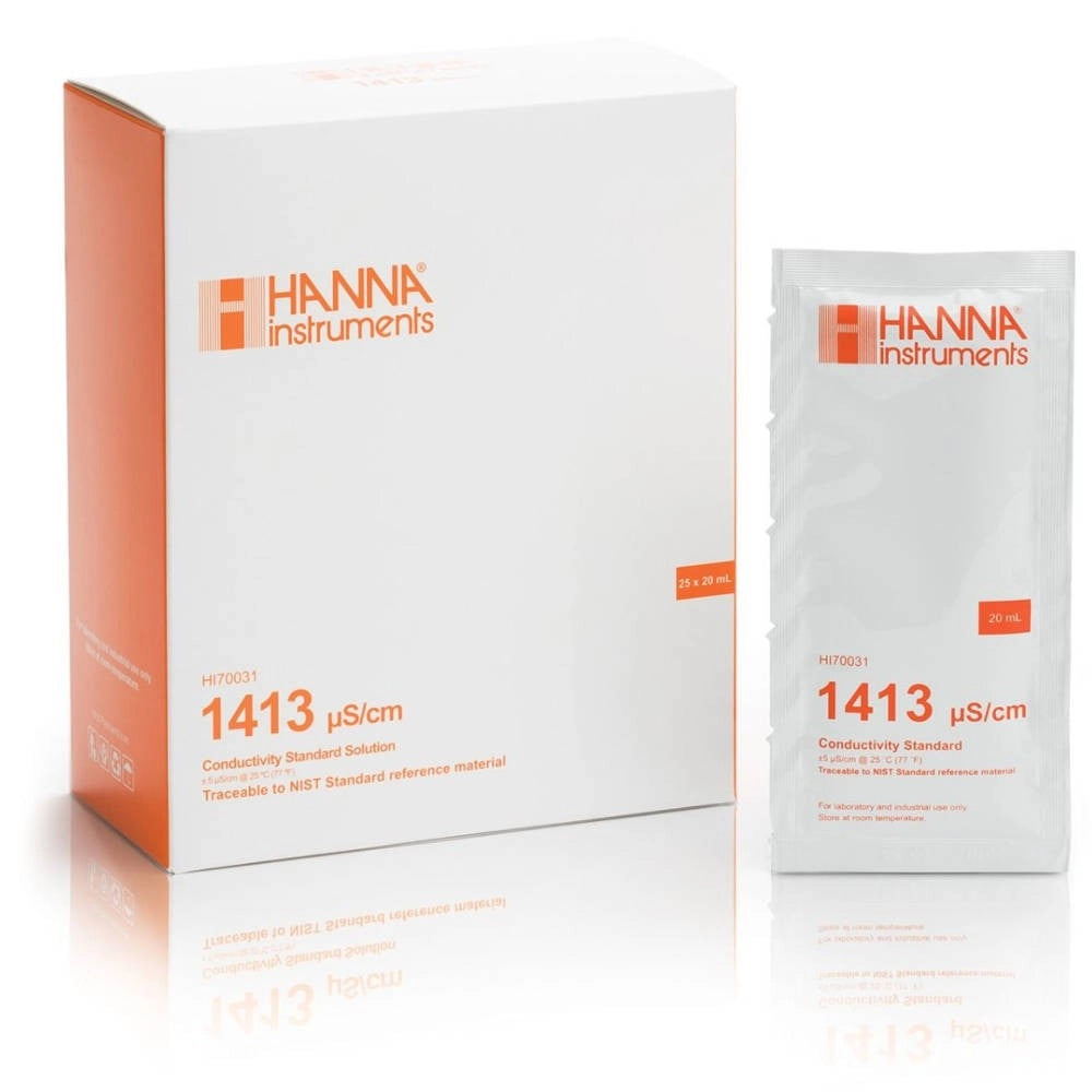 Hanna Instrumets HI70031P - Soluzione in Bustina Monodose 20ml di calibrazione conducibilità 1413 µs/cm( Conf. da 5 Bustine)