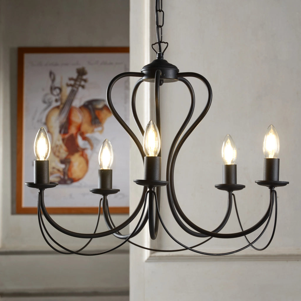 Lampadario 5 luci Candela nero