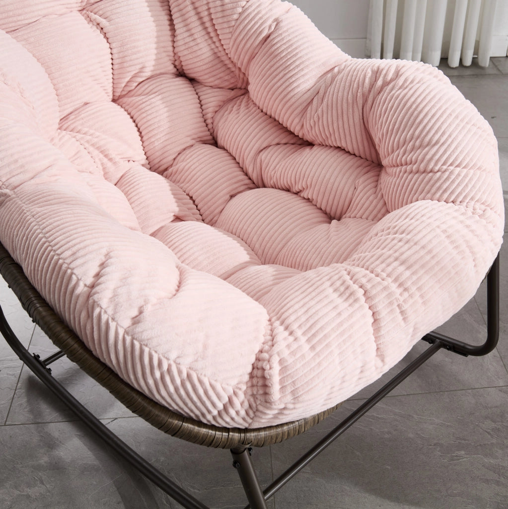 Sedia a Dondolo da Esterno in Rattan Sintetico con Cuscino Imbottito, 78x106x90 cm, Rosa