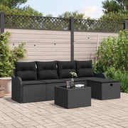 Set Divano da Giardino con cuscino 6 pcs Nero polyrattan