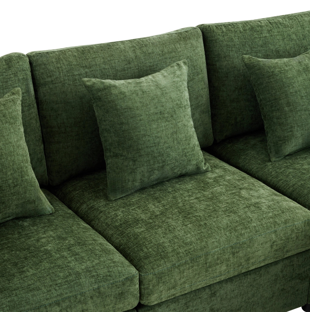 Divano modulare in tessuto Chenille con 2 pouf e 6 cuscini, trasformabile in forme a U e L, 278x161x81 cm, per soggiorno e appartamenti