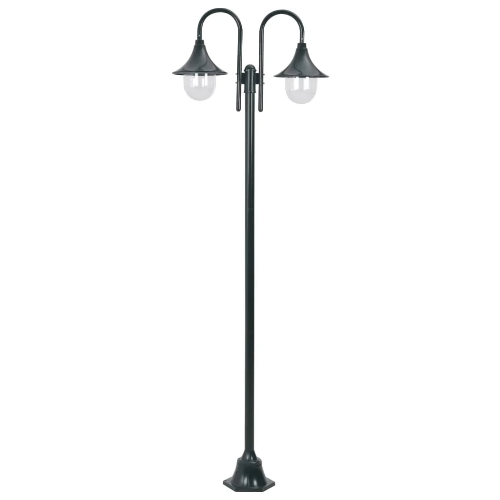 Lampada da terra da giardino E27 220 cm alluminio 2 lanterne verde scuro 02_0042542