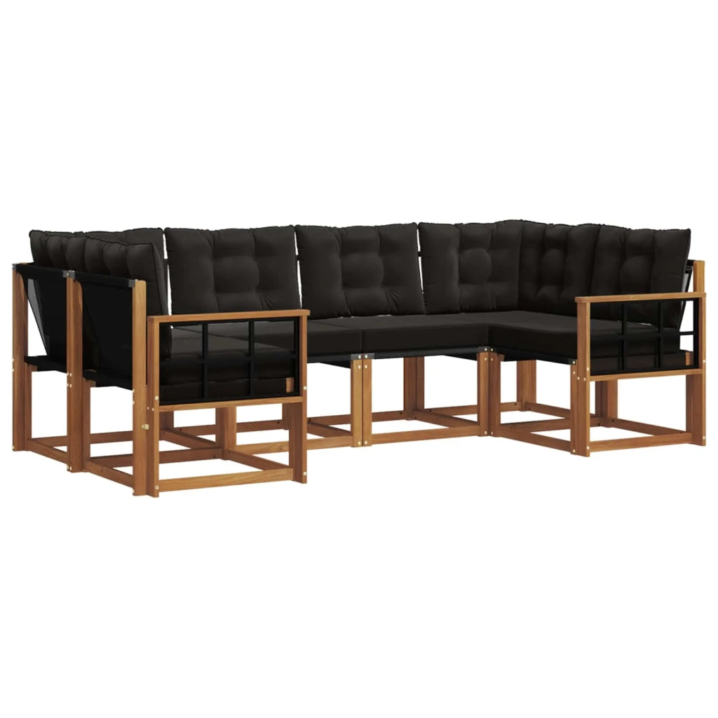 Set di divani da esterno con cuscino 6 pcs Naturale e Nero 3369007