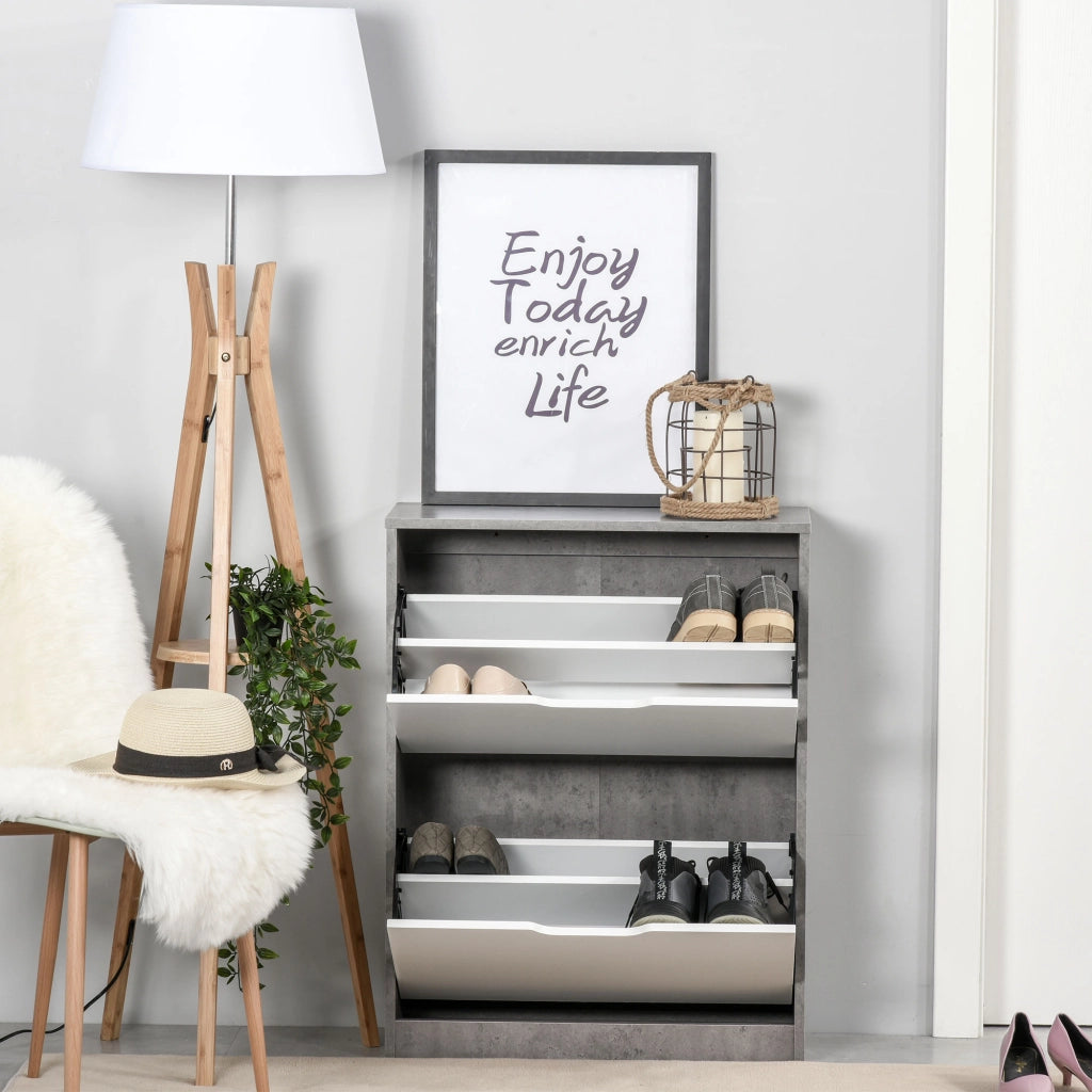 Scarpiera Salvaspazio Slim ¨C Xylo ¨C 2 Ante Ribalta, 8 Paia, Grigio Cemento, 62.5x26x81 cm