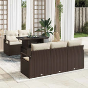 Set Divano da Giardino con cuscino 6 pcs Marrone Poly Rattan
