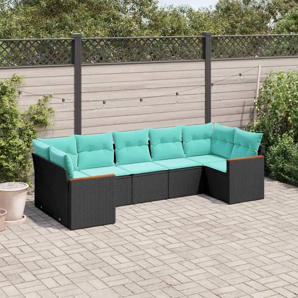 Set Divani da Giardino 7 pz con Cuscini Nero in Polyrattan 3226267