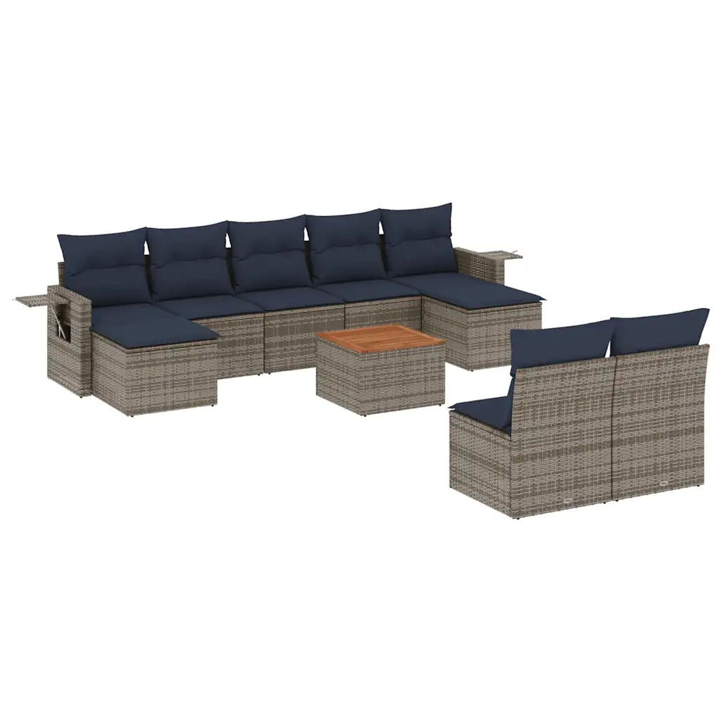 Set Divani da Giardino 10 pz con Cuscini Grigio in Polyrattan 3224766