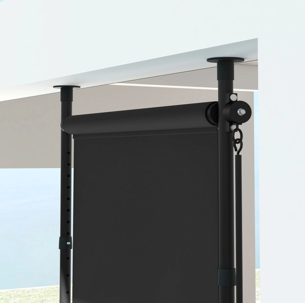 Tenda a rullo verticale per balcone 120x220-310 cm in poliestere oscurante grigio scuro con asta di manovra, protezione solare per terrazza e giardino