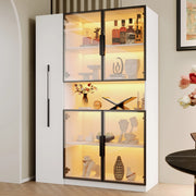 Vetrina con LED a colori e ripiani estraibili in MDF bianco per soggiorno cucina o studio 110 × 35 × 160 cm