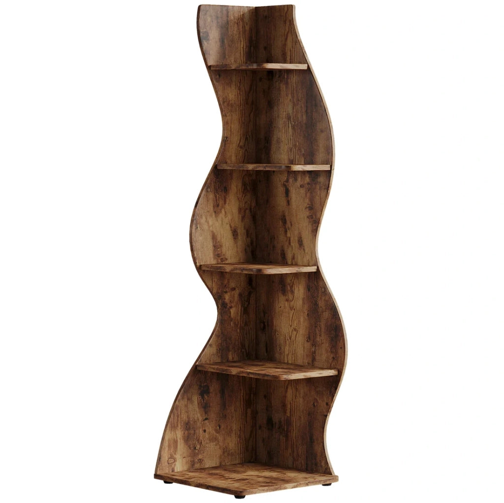 Scaffale angolare a 5 ripiani in legno marrone