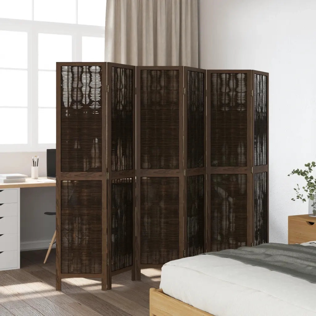 Divisorio Ambienti | Divider per stanze | Paravento 6 Pannelli Marrone Scuro Massello Paulownia