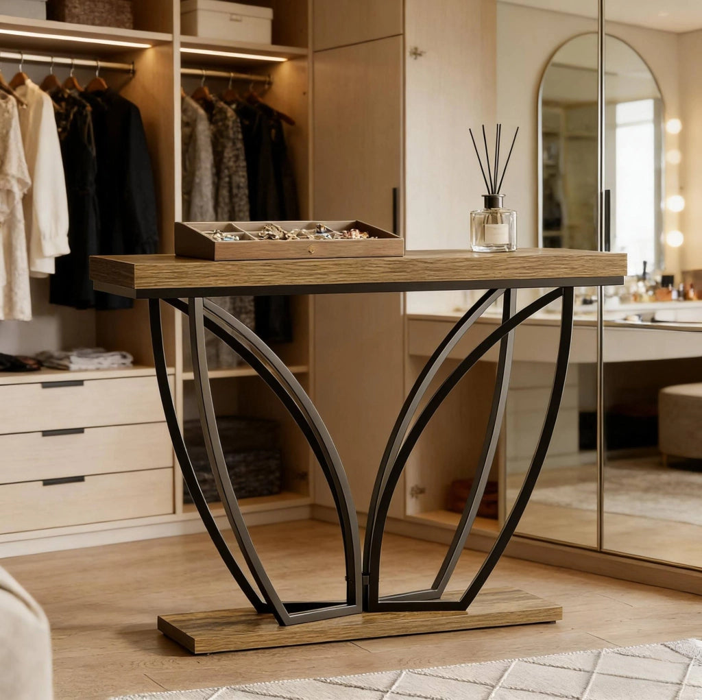 Console da ingresso 105x30 cm in MDF e metallo marrone rustico e nero
