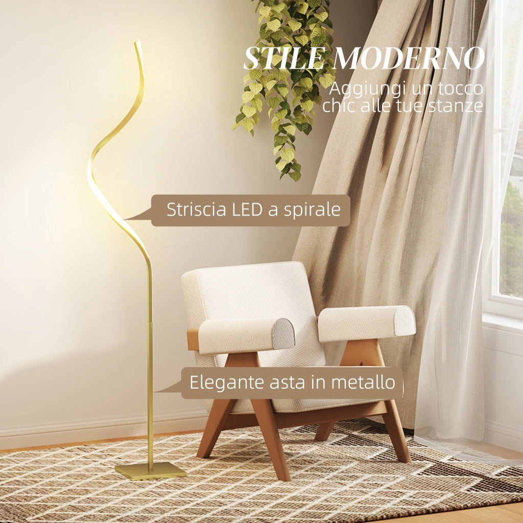 Lampada da Terra LED a Spirale con 3 Luminosità e Interruttore a Pedale Oro