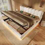 Desviae Letto matrimoniale 140 × 200 cm con contenitore LED e ricarica USB Tipo-C in chenille beige con rete a doghe