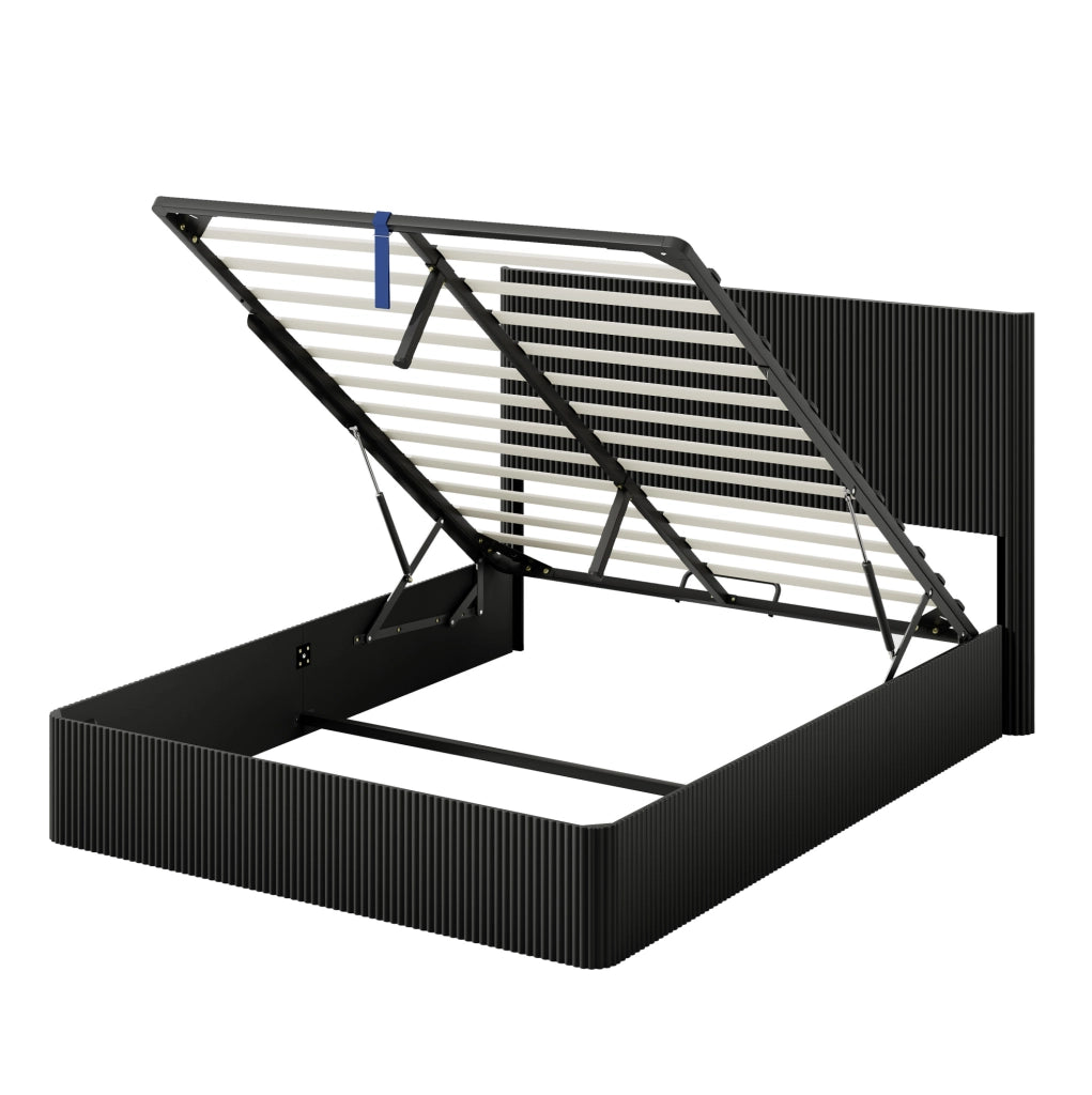 Letto 160x200 cm con contenitore e sollevamento idraulico in MDF nero