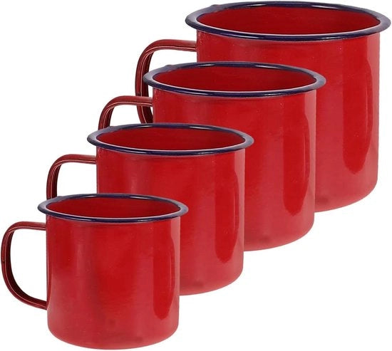 Set di 4 bicchieri in ceramica per caffè e cioccolata calda - Vintage, bicchieri rustici per la strada - Rosso.