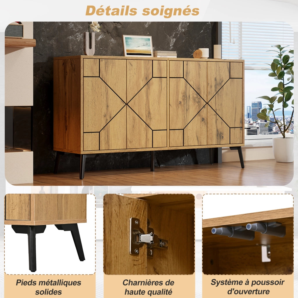 Madia a 4 ante e 4 vani con apertura a pressione; gambe in metallo; colore naturale 120 × 35 × 69 cm