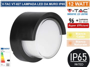 V-TAC VT-827 LAMPADA LED DA MURO 12W WALL LIGHT IP65 APPLIQUE ROTONDA COLORE NERO - Colore Luce:Bianco Caldo