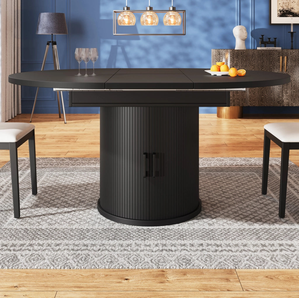 Tavolo da pranzo allungabile nero con vano contenitore, 118-158 x 118 x 76,8 cm