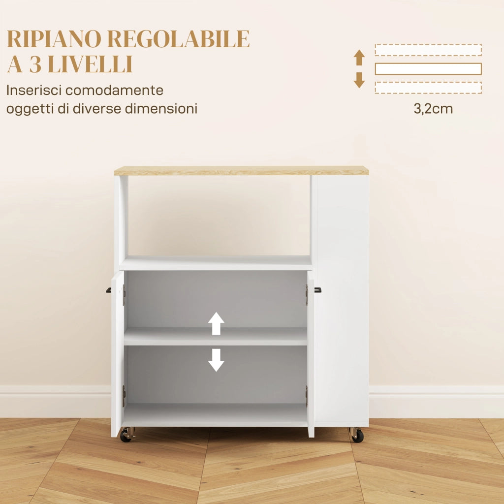 Carrello Cucina in Legno con Armadietto e Ripiano ¨C Minimal ¨C Rovere e Bianco 75x40x80.5