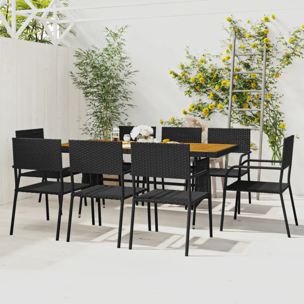 Set da Pranzo per Esterni 9 pz in Polyrattan Nero 3120107