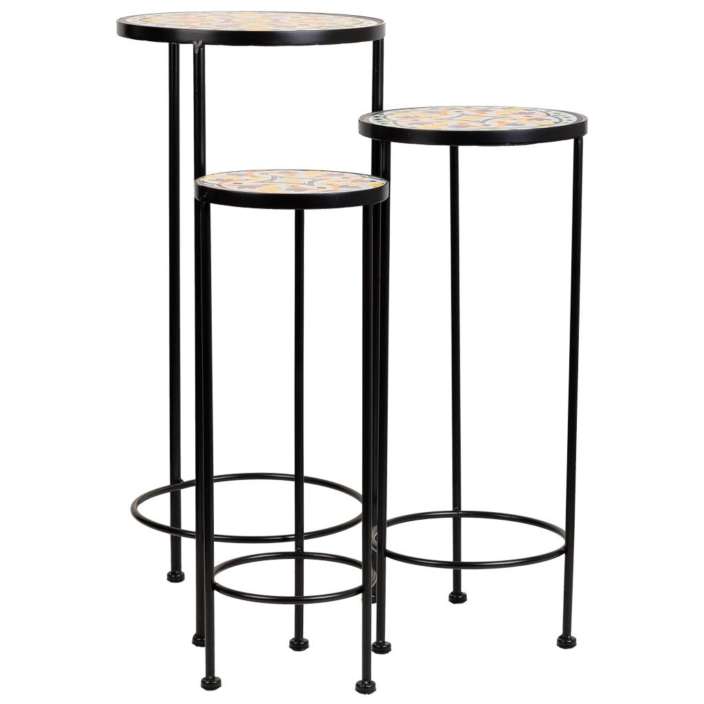 Set di 3 supporti in mosaico Verde scuro e metallo