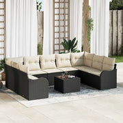 Set Divano da Giardino 10 pcs Nero e bianco Poly Rattan