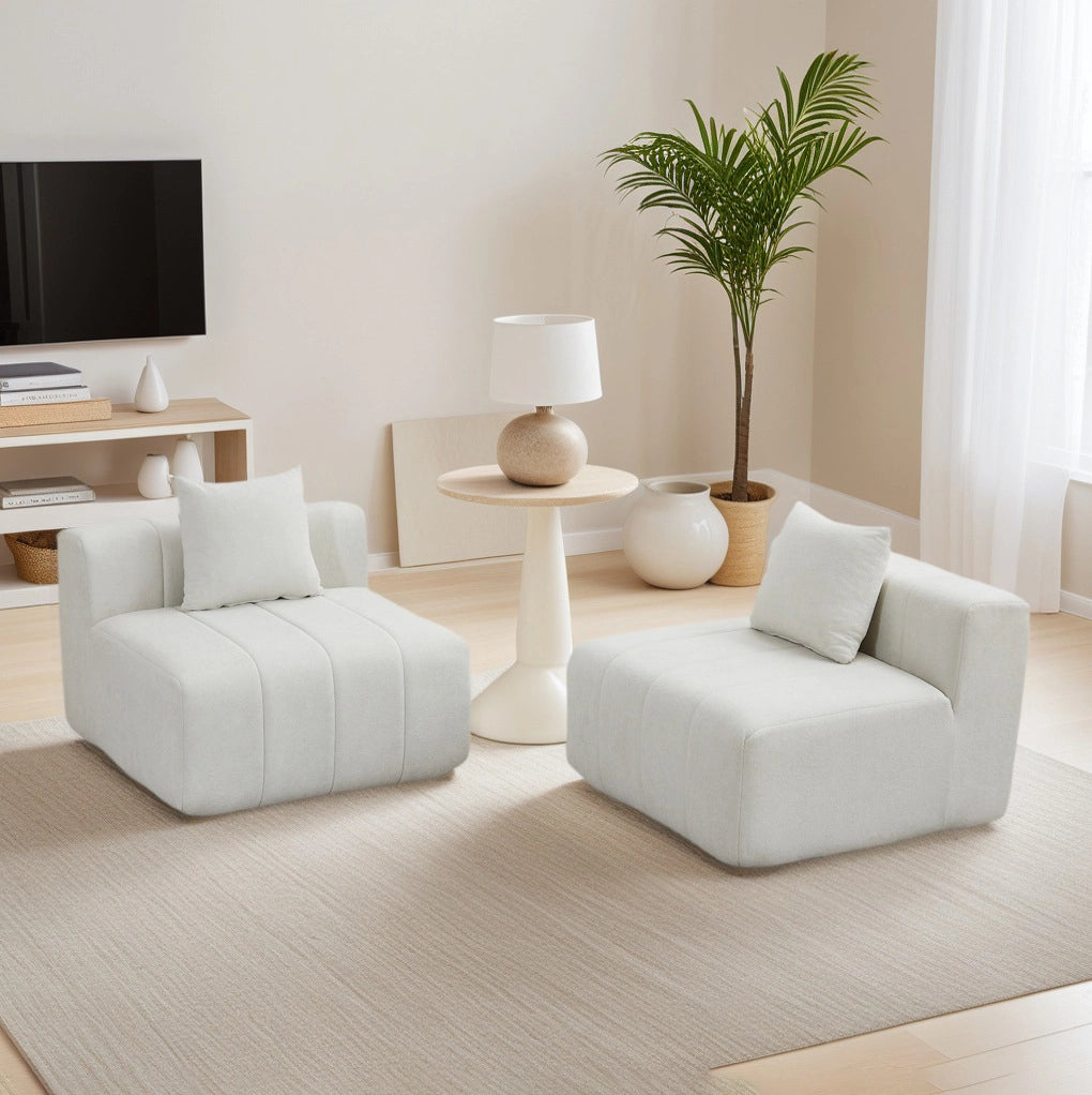 Divano modulare in chenille beige con design a tasti