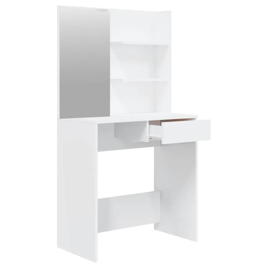 Toeletta | Tavolo da Trucco con Specchio Bianco lucido 74,5x40x141 cm
