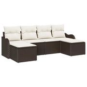 Set Divano da Giardino con cuscino 6 pz | Set Salotto da Giardino Marrone Poly Rattan