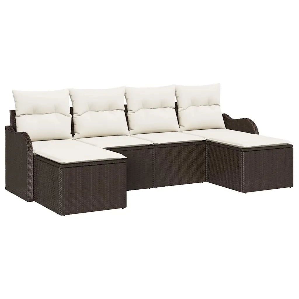Set Divano da Giardino con cuscino 6 pz | Set Salotto da Giardino Marrone Poly Rattan