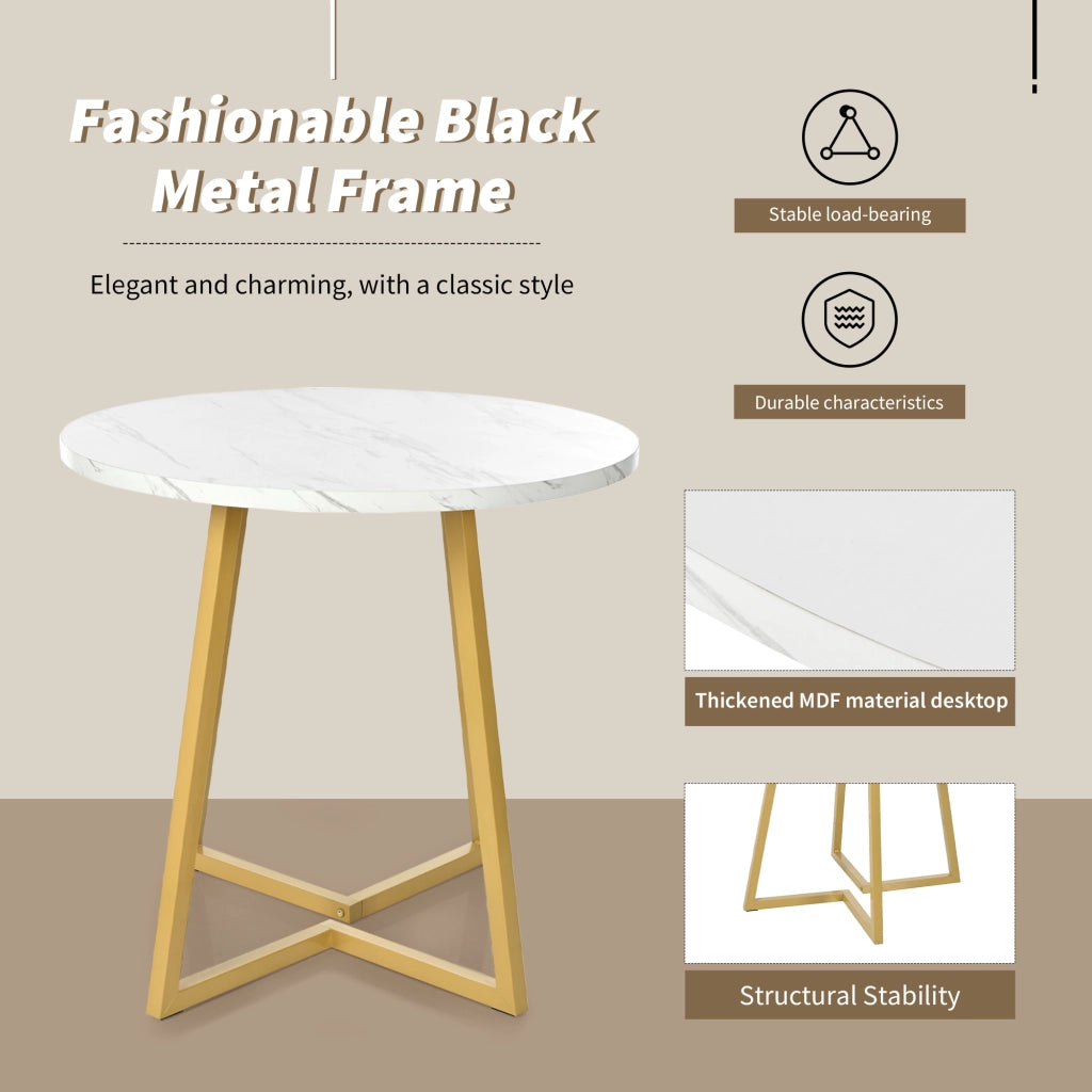 Tavolo da pranzo rotondo con piedini regolabili e struttura in metallo per cucina, MDF bianco, 80 × 75 cm