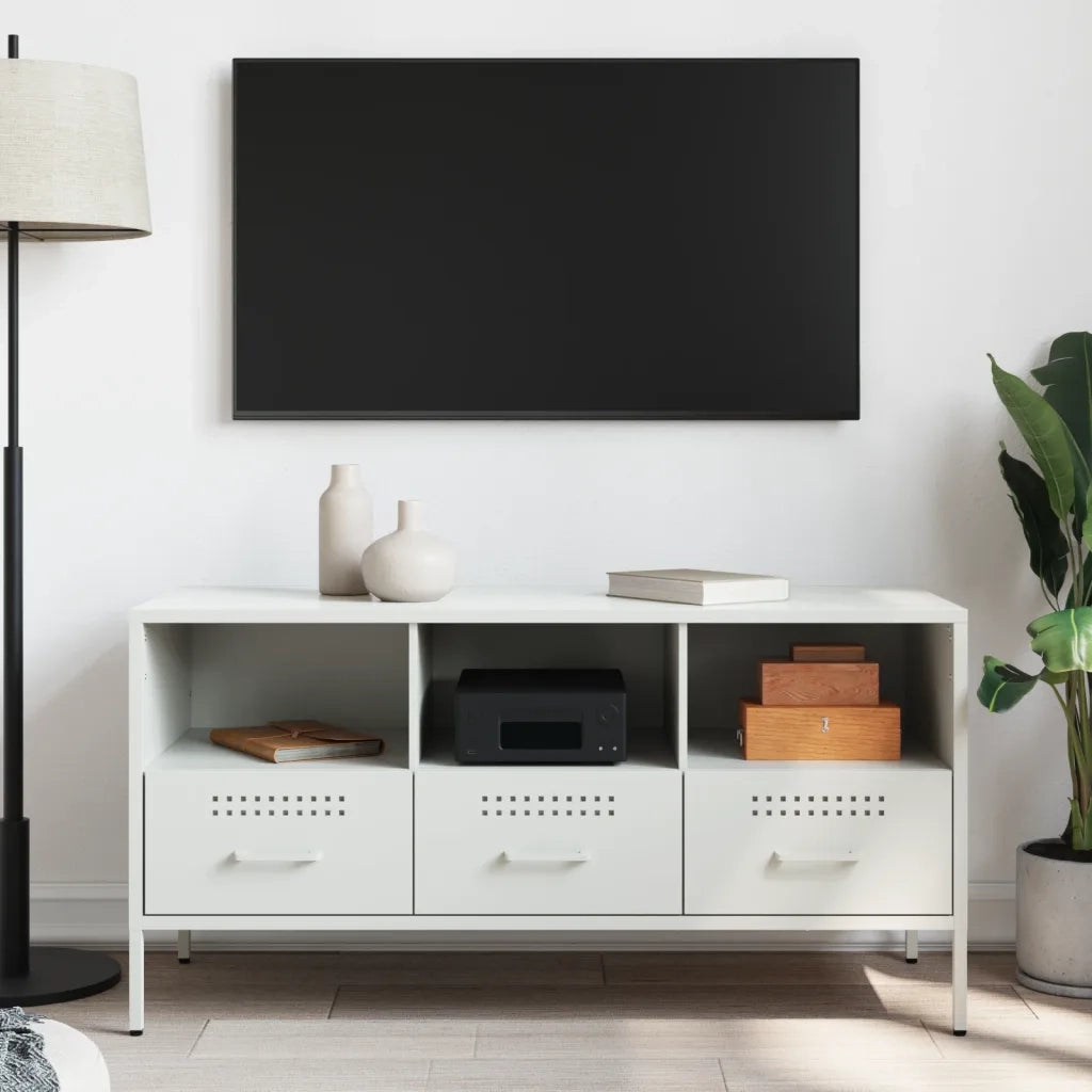 Mobile TV-Credenza TV-Console TV Bianco 100,5x39x50,5 cm in Acciaio 641013