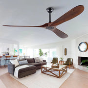 Ventilatore da soffitto senza luce in metallo e legno; nero e noce scuro; con telecomando