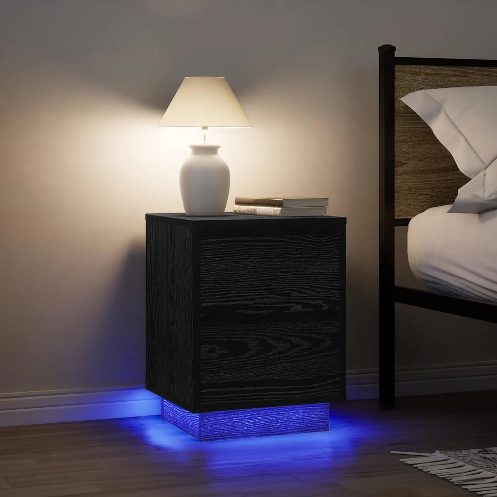 Comodino con Luci LED-Tavolino da notte Nero 38x34x50 cm 581071