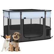 Recinto Pieghevole per Cani Gatti Animali Domestici in Tessuto Oxford con Scomparto ¨C Minimal ¨C 84x64x53 cm Grigio Nero