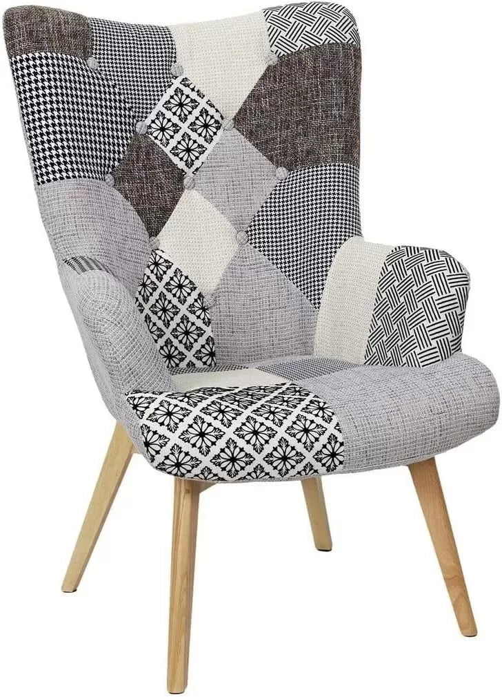 Poltrona moderna patchwork con pouf imbottita 67x76x97 - Mobili 2G