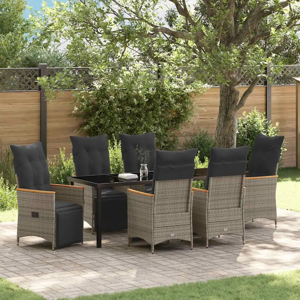 Set da Pranzo per Giardino con cuscino 7 pcs Grigio polyrattan 3379630