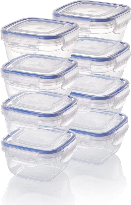 Set di contenitori per conservazione alimentare - set di 8 contenitori con coperchio - quadrati e stivellabili - resistenti alle cadute - resistenti al lavastoviglie