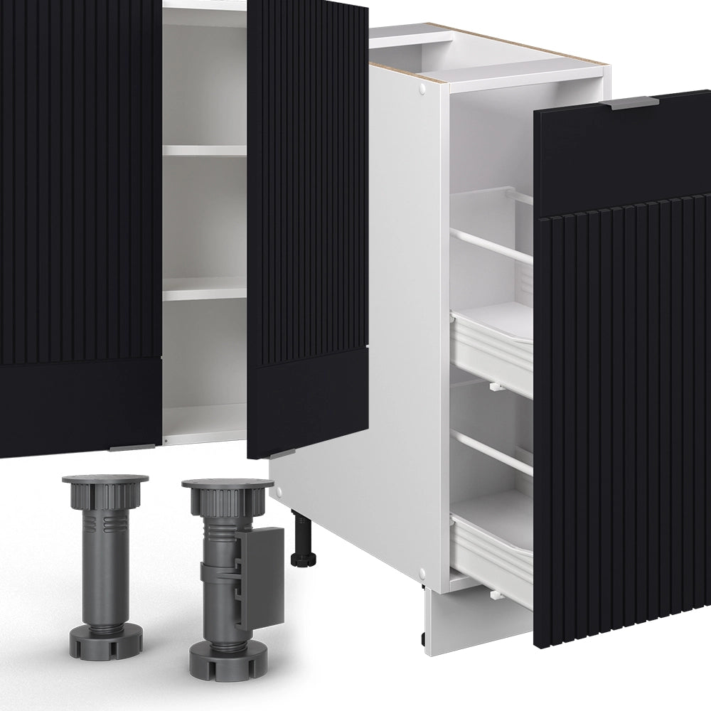 Cucina componibile Fame-Line Nero rigato/Bianco 280 cm, PL Antracite Vicco
