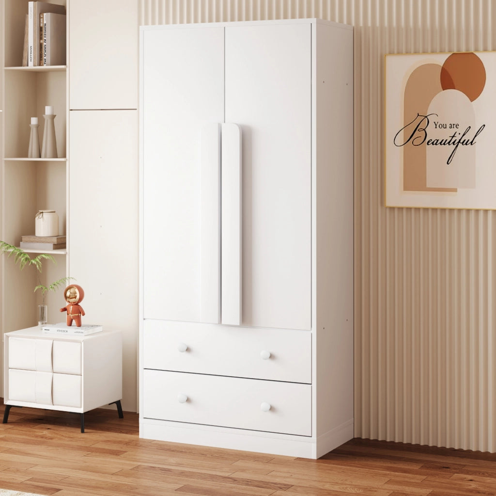 Armadio guardaroba bianco 70x40x170 cm con ante doppie, cassetti e ripiani
