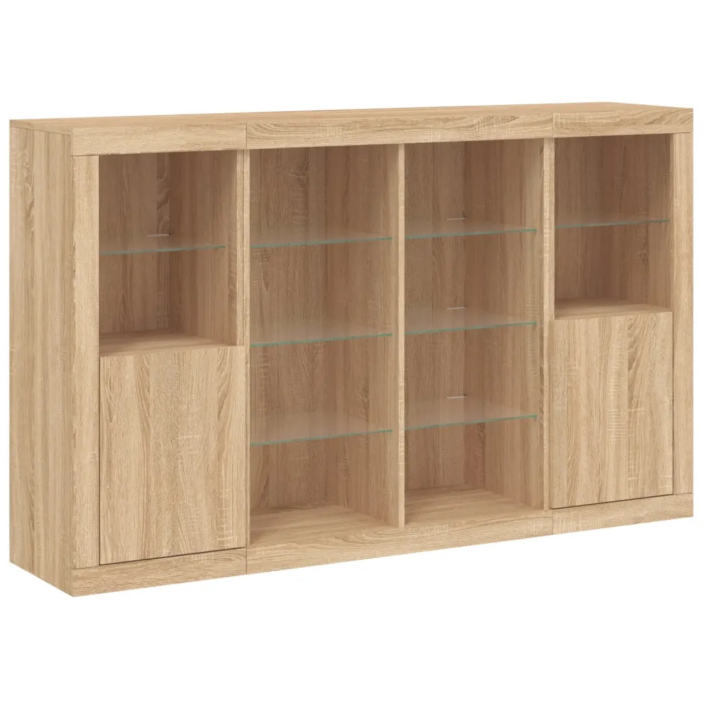 Credenze con Luci LED 3 pz Rovere Sonoma in Legno Multistrato 3209137