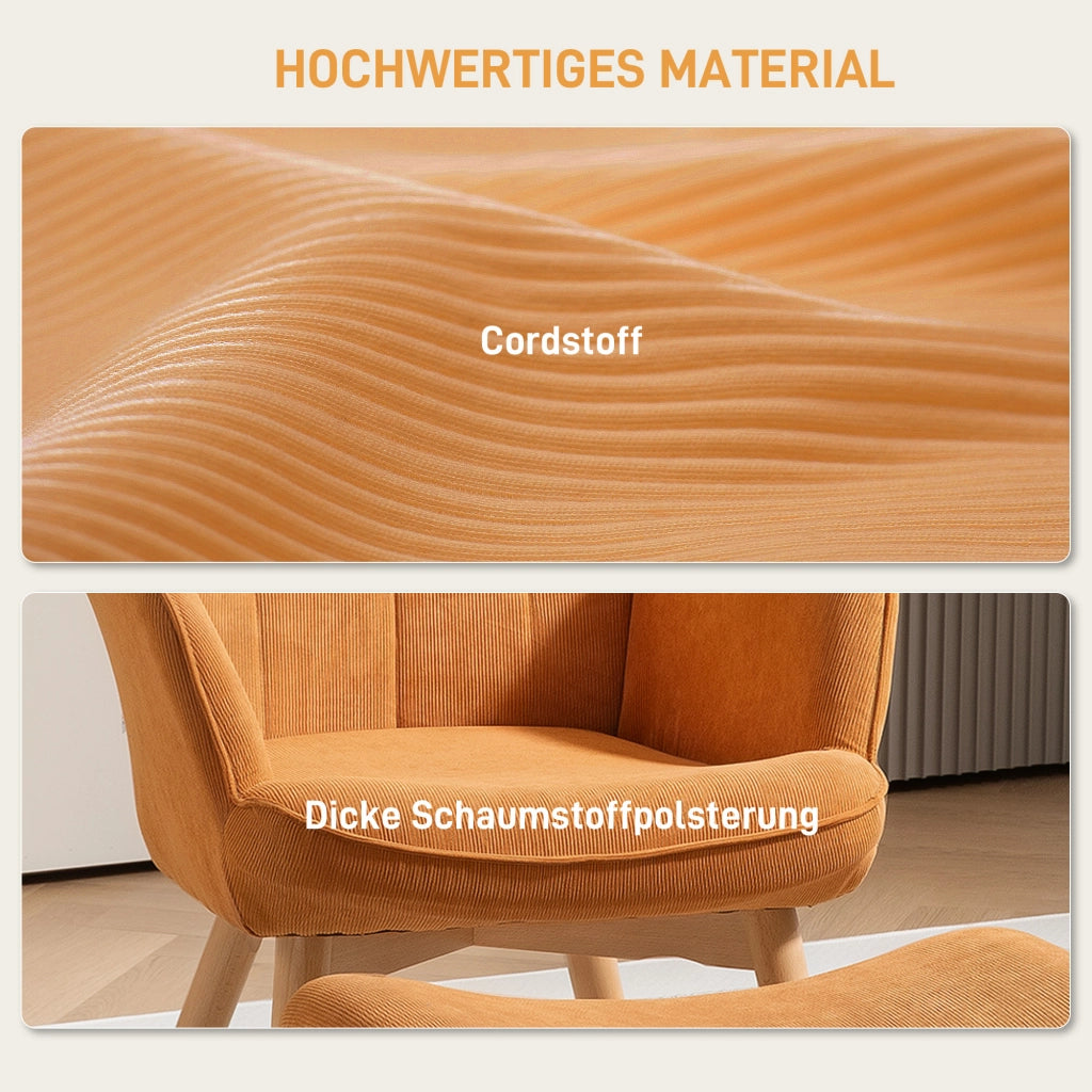 Poltrona Relax con Poggiapiedi e Gambe in Legno ¨C Minimal ¨C Tessuto Cord Marrone
