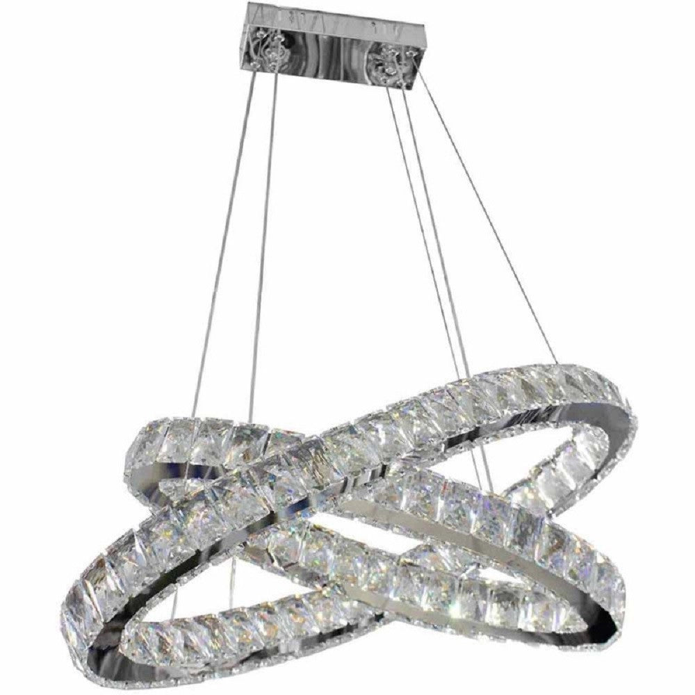 Trade Shop - Lampadario Moderno A Sospensione Led Luce Fredda 40w 2 Anelli Ovali Cristalli B49 -