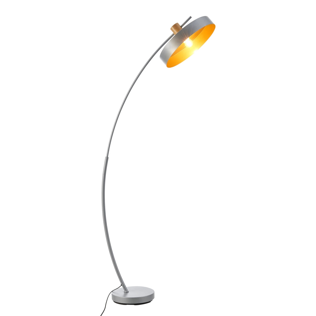 Lampada da Terra Stafford ad Arco Paralume a Cilindro Basso - Grigio - lux.pro