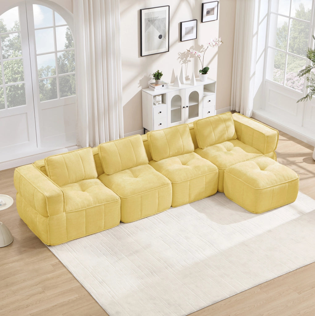 DIVANO Modulare con Pouf 344x162 cm in Poliestere Giallo